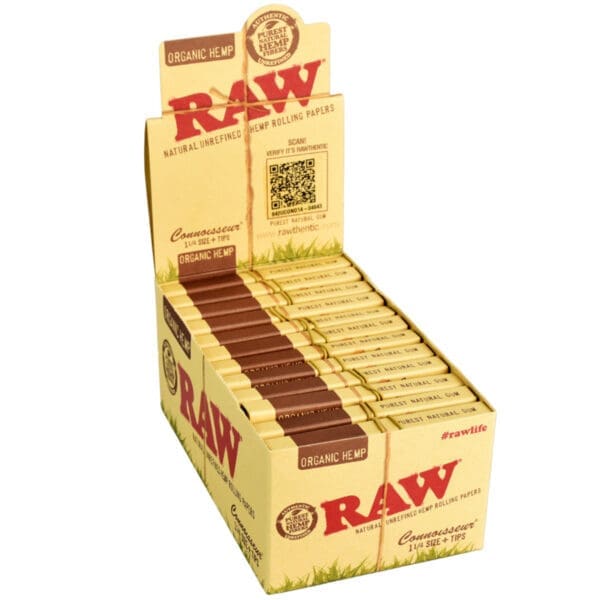 RAW Organic Hemp 1 ¼ Connoisseur Rolling Papers | Full Box | 24 Piece Display | BluntPark.com