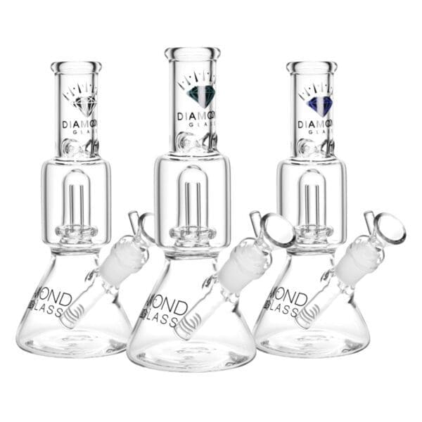 Diamond Glass Gold Little Beaker Water Pipe | 8" | 14mm Female | Colors Vary