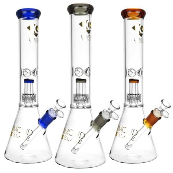 Diamond Glass Gold Warp Water Pipe | 14.5" | 14mm Female | Colors Vary