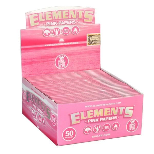 Elements Pink Rolling Papers | King Size Slim | 50pc Display | Full Box | BluntPark.com