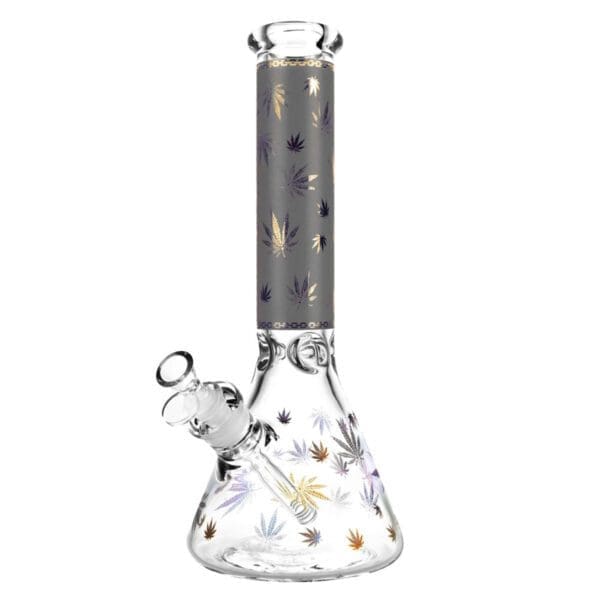 Foil Hemp Leaf Print Water Pipe | 14" | 14mm Female | Colors Vary - Image 2