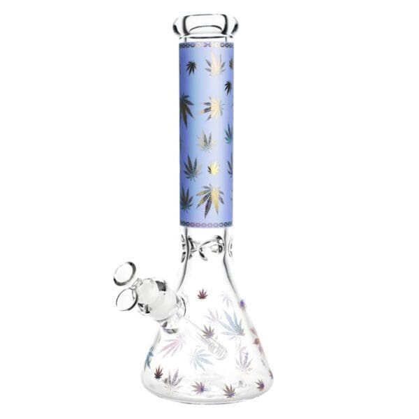 Foil Hemp Leaf Print Water Pipe | 14" | 14mm Female | Colors Vary - Image 3