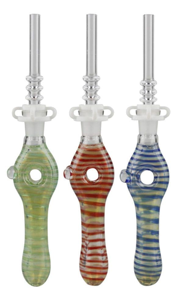 Glass Donut Dab Straw w/ Quartz Tip | 6.75" | 10mm | Colors Vary