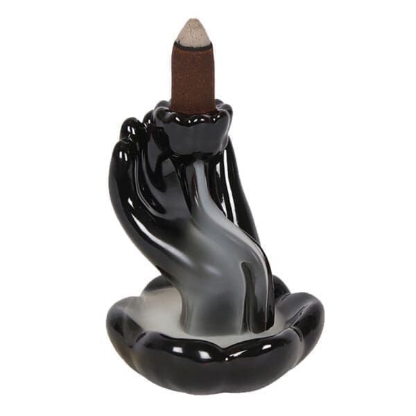 Lotus in Hand Black Ceramic Backflow Incense Burner | BluntPark.com