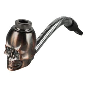 Metal Skull Hand Pipe w/ Flexible Stem | BluntPark.com