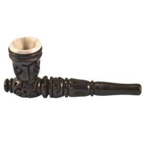 Carved Wood Hand Pipe w/ Stone Bowl | BluntPark.com