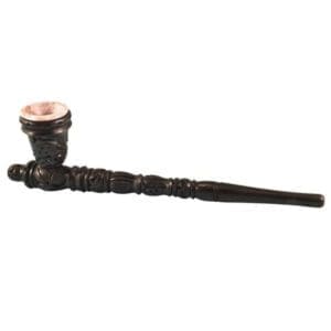Carved Wood Hand Pipe w/ Stone Bowl | 11 Inch | BluntPark.com