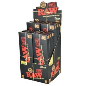 RAW Black Pre-Rolled Cones | 20pk | King Size | 12pc Display | Full Box | BluntPark.com