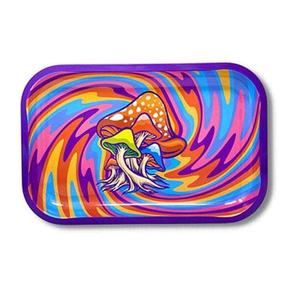 Mushroom Rainbow Swirl Metal Rolling Tray | BluntPark.com