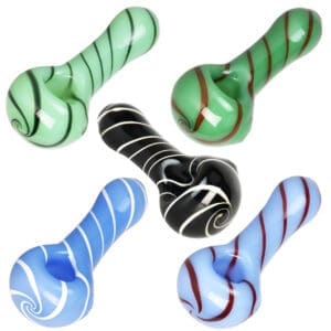 Single Line Swirl Glass Spoon Pipe | 3.75" | Colors Vary | BluntPark.com