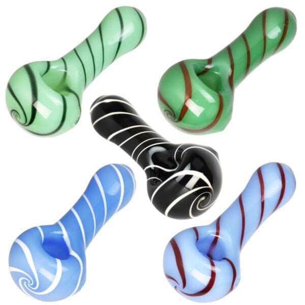 Single Line Swirl Glass Spoon Pipe | 3.75" | Colors Vary | BluntPark.com