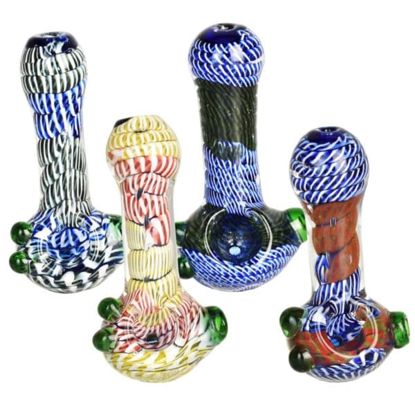 Twisted Rope Stack Glass Spoon Pipe w/ Marbles | 3.5" | Colors Vary | BluntPark.com
