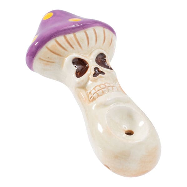 Wacky Bowlz Skull Mushroom Ceramic Pipe - 4" - Image 2