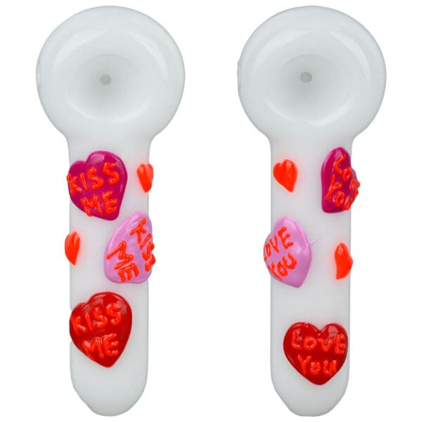 Valentines Hearts Glow In The Dark Glass Spoon Pipe - 5" - 5pc Set