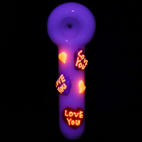 Valentines Hearts Glow In The Dark Glass Spoon Pipe - 5" - 5pc Set - Image 2