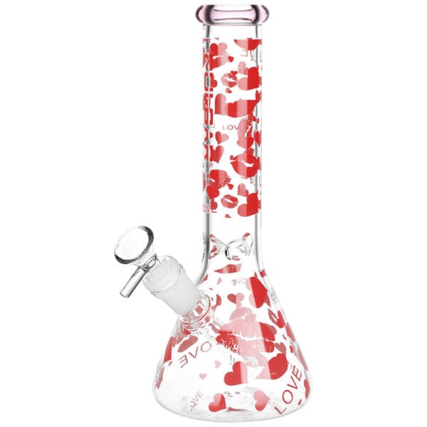 Pulsar Hearts and Kisses Glass Beaker Water Pipe - 9.75" / 14mm F / Colors Vary - Image 2