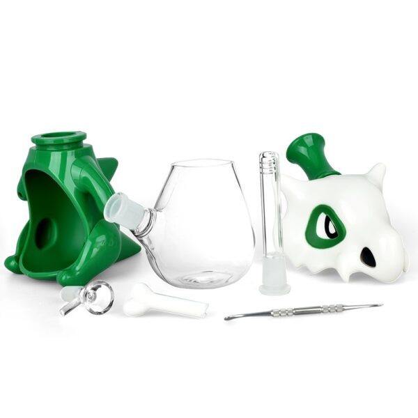 Skull Beast Silicone and Glass Water Pipe + Dab Tool - 8.75" / 14mm F / Colors Vary - Image 4