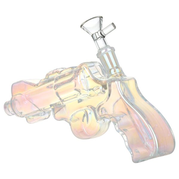 Revolver Handgun Electroplated Glass Water Pipe - 8" / 14mm F / Colors Vary - Image 2