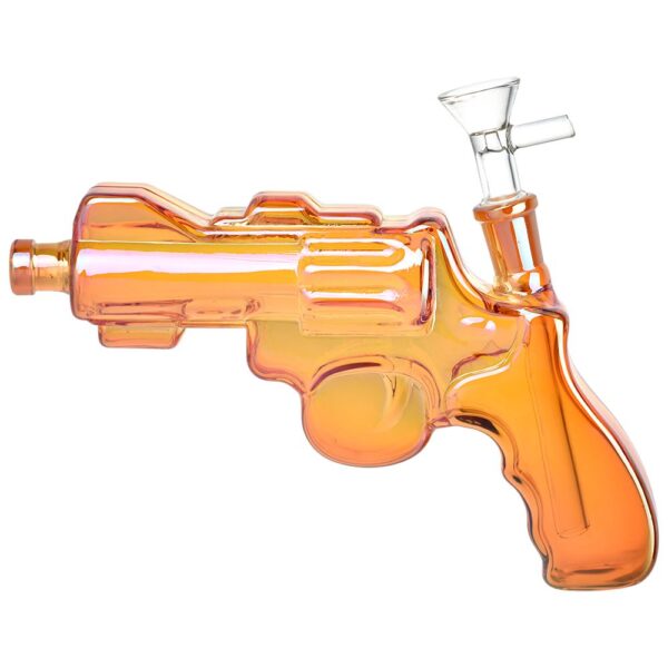 Revolver Handgun Electroplated Glass Water Pipe - 8" / 14mm F / Colors Vary - Image 3