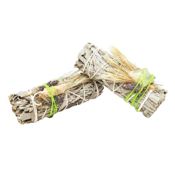 White Sage Floral Smudge Stick & Crystal Stone Bundle | 4" - Image 2