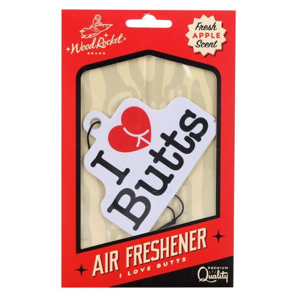 Wood Rocket Car Air Freshener - I Heart Butts / Apple Scent / 4"x3" - Image 2