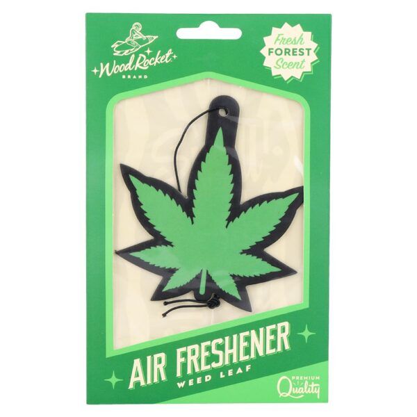 Wood Rocket Car Air Freshener - Green Hemp Leaf / Forest Scent / 3.5"x3.75" - Image 2