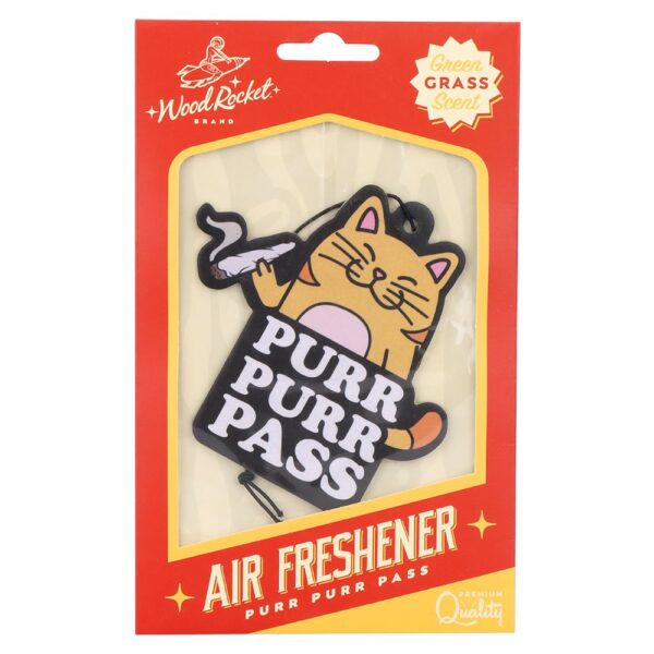 Wood Rocket Car Air Freshener - Purr Purr Pass / Grass Scent / 3.5"x3.5" - Image 2