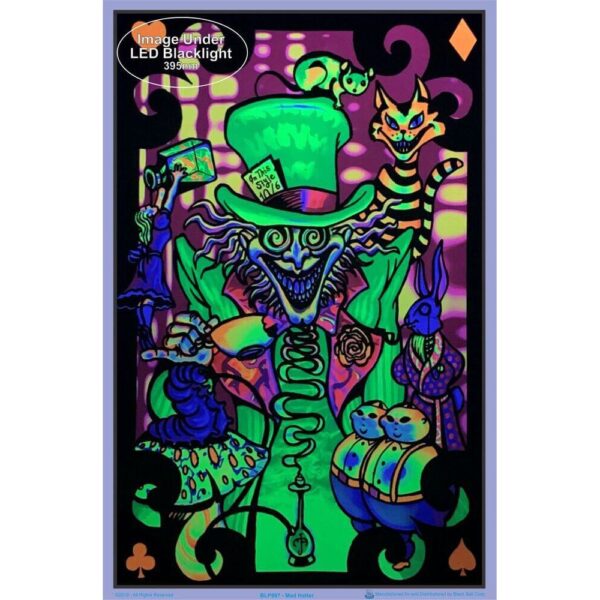 Alice in Wonderland Mad Hatter Collage Black Light Poster - 24"x 36"