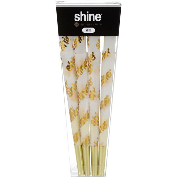 Shine White Pre-Rolled Rice Paper Gold Foil-Stamped Cones - King Size / 8pc