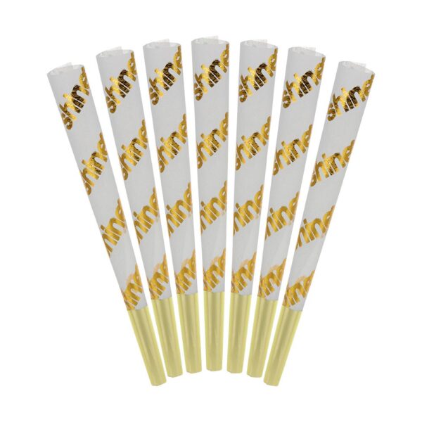 Shine White Pre-Rolled Rice Paper Gold Foil-Stamped Cones - King Size / 8pc - Image 2