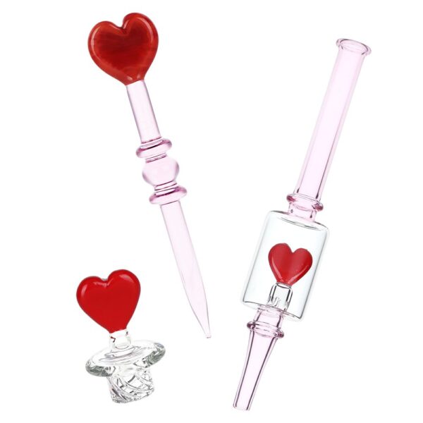 Pulsar Valentine's Love Hearts Glass Dab Rig Set - 8.5" / 14mm F - Image 3