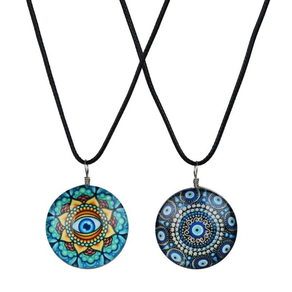 Tree of Life Round Glass Pendant Necklace - 18" / Designs Vary