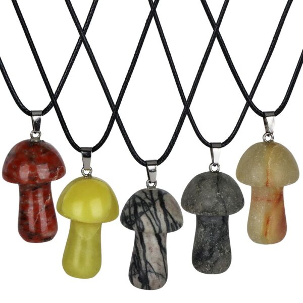 Carved Semi-Precious Gemstone Mushroom Pendant Necklace | 18" | Colors Vary - Image 3