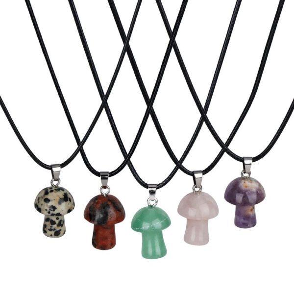 Carved Semi-Precious Gemstone Mushroom Pendant Necklace | 18" | Colors Vary - Image 2