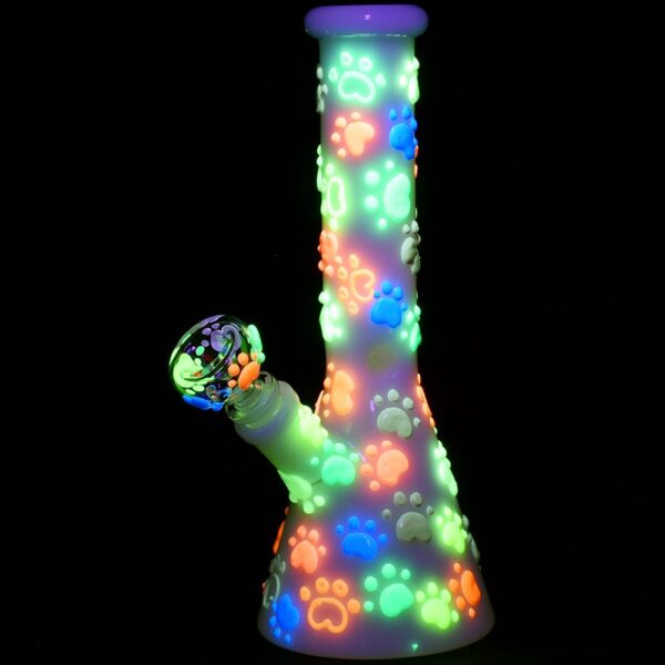 Paws for the Cause Glow in Dark Beaker Water Pipe - 10" / 14mm F - Image 2