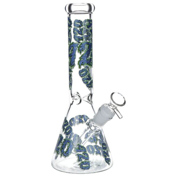420 Clouds Glow In The Dark Beaker Glass Water Pipe - 10" / 14mm F / Colors Vary - Image 3