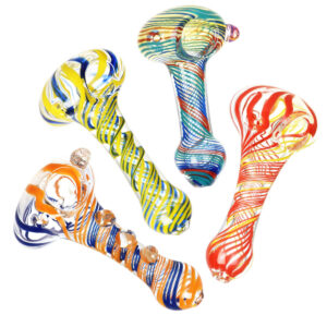 Sada Color Striped Clear Glass Hand Pipe | 3.75" | Colors Vary