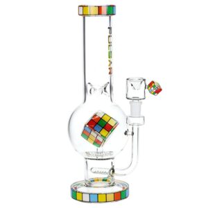 Pulsar Rubik's Cube Perc Bubble Base Glass Water Pipe - 12.5" / 14mm F