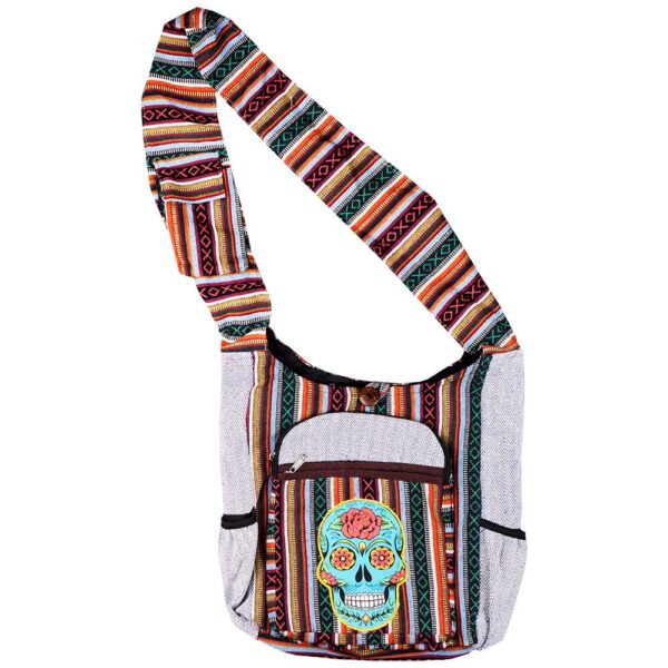 ThreadHeads Sugar Skull Aztec Patchwork Shoulder Sling Bag - 15"x14" - Image 3