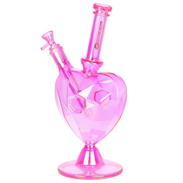 Pulsar Diamond Faceted Heart Glass Water Pipe - 11.75" / 14mm F / Pink - Image 2