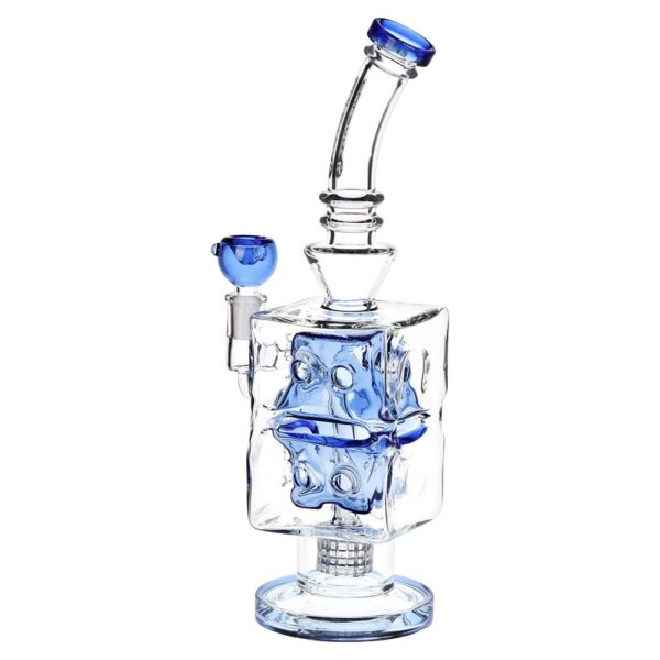 Pulsar Double Swiss Perc Blocks Glass Water Pipe - 12.5" / 14mm F / Blue - Image 5