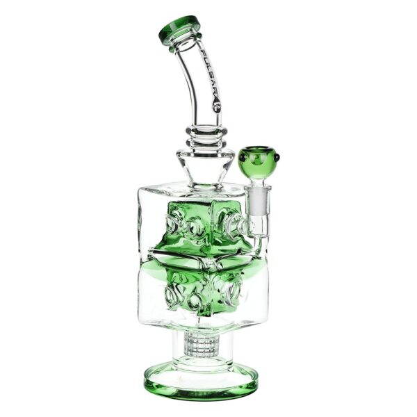 Pulsar Double Swiss Perc Blocks Glass Water Pipe - 12.5" / 14mm F / Blue - Image 2