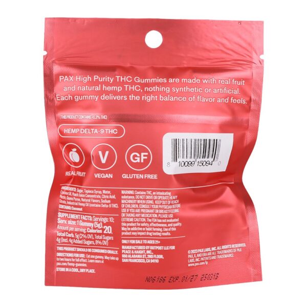 PAX High Purity D9 THC Gummies | 100mg | 10pc Pack - Image 6