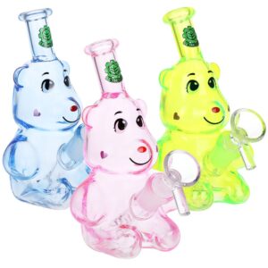 SeshGear Happy Bears Glass Water Pipe - 5" / 14mm F / Colors Vary