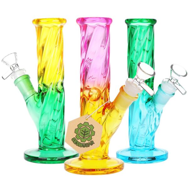 SeshGear Twist Ombre Straight Tube Glass Water Pipe | 7.75" | 14mm F - Image 4
