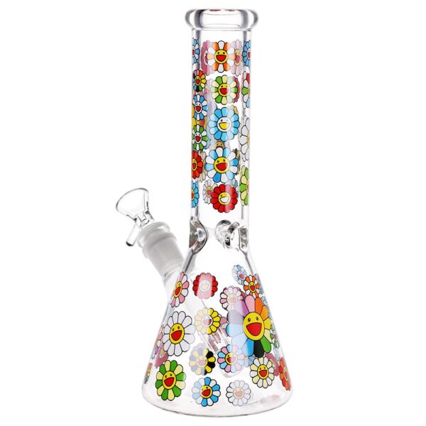 Smiling Flowers Beaker Glass Water Pipe - 10" / 14mm F - Image 2