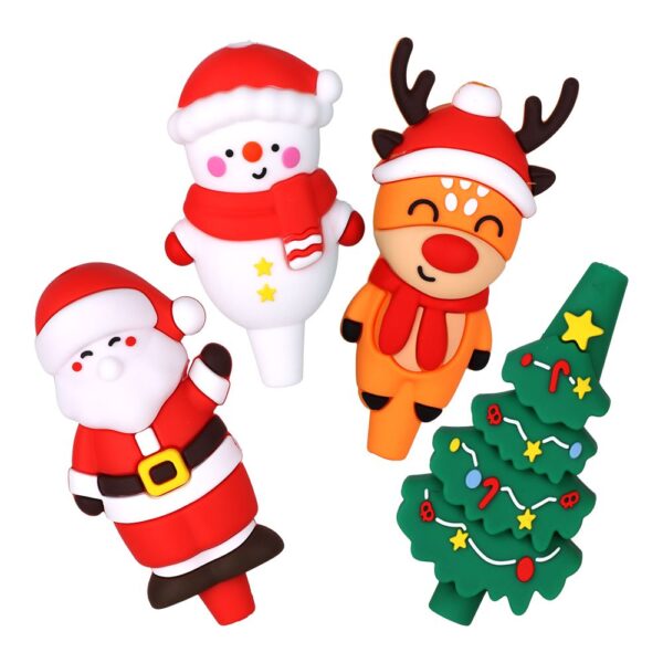 Christmas Themed Silicone Hand Pipe  -  4" / Styles Vary | 15ct Fishbowl - Image 2