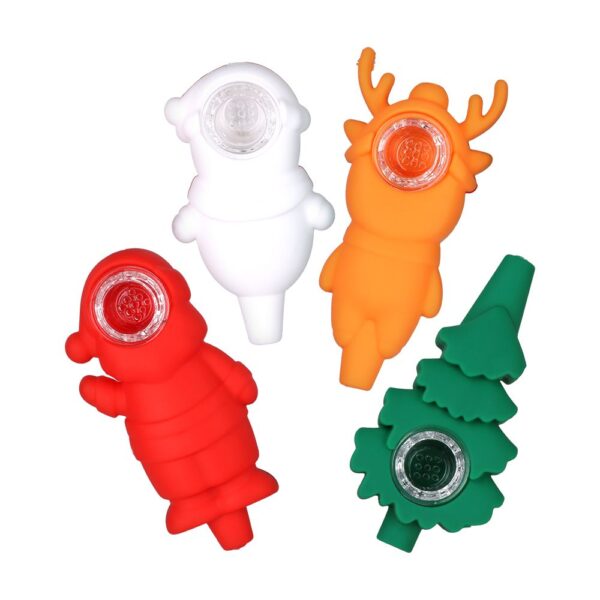 Christmas Themed Silicone Hand Pipe  -  4" / Styles Vary | 15ct Fishbowl - Image 3
