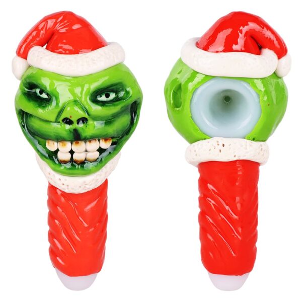 Grinch Enamel Resin Sculpted Glass Spoon Pipe - 6" - Image 2