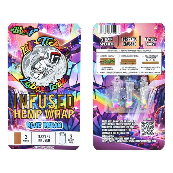 Lift Ticket Terpene Infused Hemp Wrap + Glass Tip Bluntz Rolling Kit | 3pc | 10pk Display - Image 3